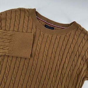 Tommy Hilfiger Womens Cable Knit Crew Neck Sweater Tan Brown Medium‎